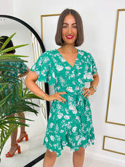The Murron - Green Floral Wrap Mini Dress