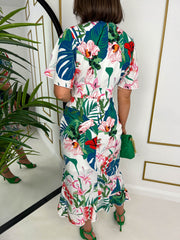 The Vanessa - Angel Sleeve Tropical Midi Dress
