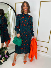 The Natasha - Green and Orange Leopard Print Midi Dress