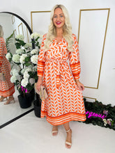 The Caitlin - Orange Abstract Midi Dress