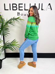 The Romey- Rainbow Stripe Green Jumper