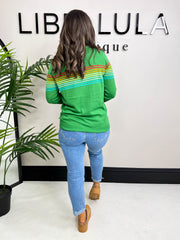 The Romey- Rainbow Stripe Green Jumper