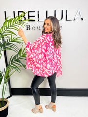 The Mirren - Pink Leopard Batwing Blouse