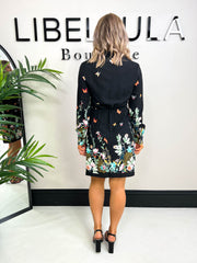 The Verity - Black Butterfly Print Shirt Dress