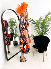 The Nadine - Orange Wrap Midi Dress