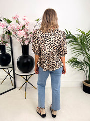 The Cindy - Tie Front Leopard Blouse