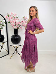 The Kimberly - Pink Leopard Print Midi Dress