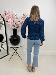 The Cecilia - Navy Wrap Tie Blouse