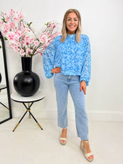 The Ophelia - Blue Wave Print Top