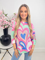 The Annalise - Heart Print Knit Jumper
