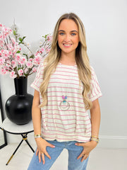 The Janice - Striped T-Shirt With Necklace