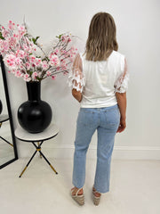 The Nicola - White Mesh Sleeve Top