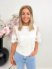 The Nicola - White Mesh Sleeve Top