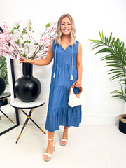 The Kaylee - Tassel Denim Midi Dress