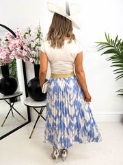 The Laura - Blue Brushstroke Pleated Skirt