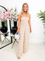 The Cleo - Feather Print Jumpsuit Two Piece Set
