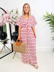 The Cleo - Feather Print Jumpsuit Two Piece Set