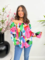 The Amara - Abstract Print Satin Top