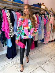 The Amara - Abstract Print Satin Top