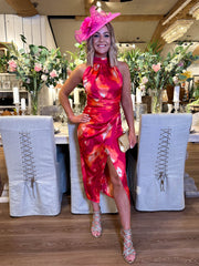 The Rae - Pink and Orange Halter Neck Maxi Dress