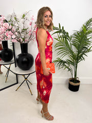 The Rae - Pink and Orange Halter Neck Maxi Dress