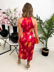 The Rae - Pink and Orange Halter Neck Maxi Dress