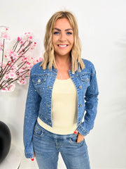 The Aaliyah - Diamante Cropped Denim Jacket