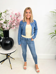 The Aaliyah - Diamante Cropped Denim Jacket