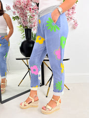The Catherine - Denim Floral Jogger