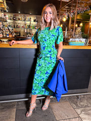The Donna - Green Cobalt Floral Midi