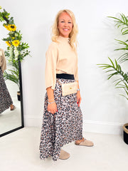 The Shannon - Pleated Leopard Print Maxi Skirt