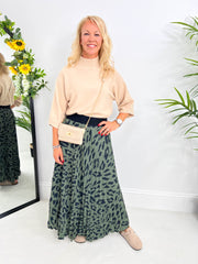 The Valeria - Leopard Print Pleated Maxi Skirt