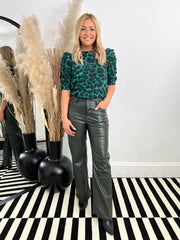 The Cerys - Green Leopard Print Blouse