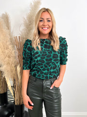 The Cerys - Green Leopard Print Blouse