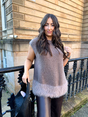 The Millie- Sleeveless Knit with Fur Detailing
