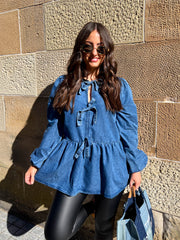 The Sophie - Tie Front Denim Blouse