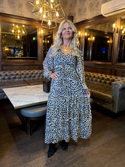 The Elena - V-neck Leopard Print Midi Dress