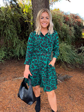 The Maggie- Green Leopard Print Shirt Dress