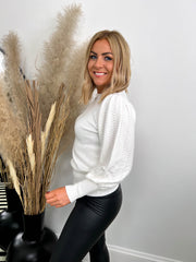 The Lizzy- White Detailed Sleeve Knit