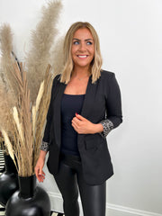 The Cadie- Black Blazer with Cheetah Print Sleeves