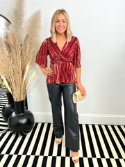 The Lynzie- Red Blouse with Ribbed Detailing