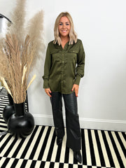 The Gabi- Satin Shirt with Gold Buttons