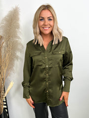 The Gabi- Satin Shirt with Gold Buttons
