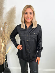 The Gabi- Satin Shirt with Gold Buttons