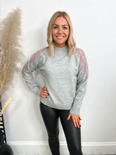 The Anya - Grey Sweatshirt with Diamante Detail Sleeves