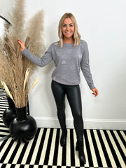 The Beth - Grey Sweatshirt with Diamante Heart Detailing