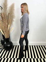 The Beth - Grey Sweatshirt with Diamante Heart Detailing