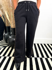 The Kirstie - Black Joggers With Leopard Print Stripe Detail