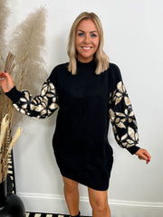 The Lilah- Black Sweatshirt with Floral Sleeves