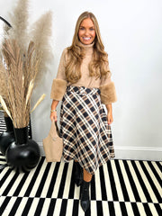 The Natalie - Tartan Belted Midi Skirt